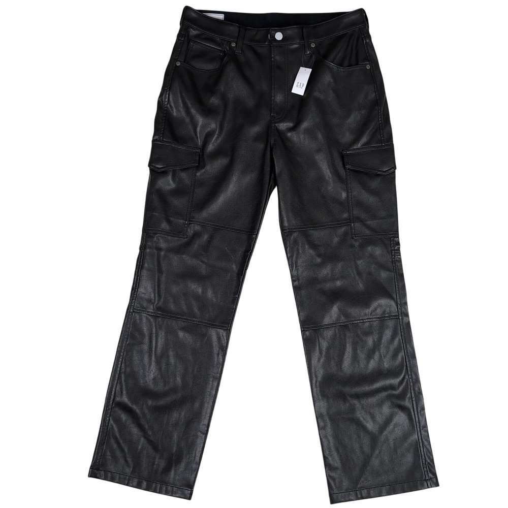 GAP 90s Loose Cargo Pants Women 32/14R Black Vegan Leather